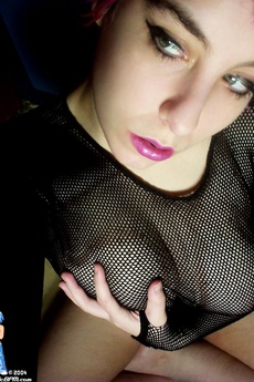 Purple Haired Chick In Black Fishnet Gets Naked