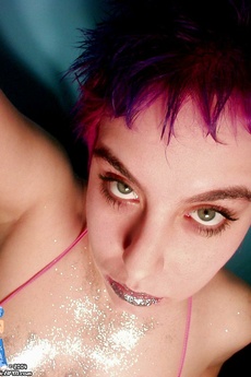 Stacked Purple Haired Rave Chick In Glitter Nude