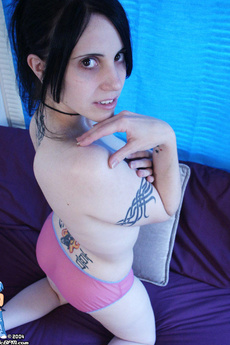 Tattooed Rave Chick Pink Panties Strips Spreads