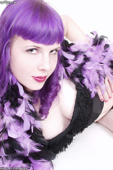 Purple Hair Girl In Striped Stockings Feather Boa