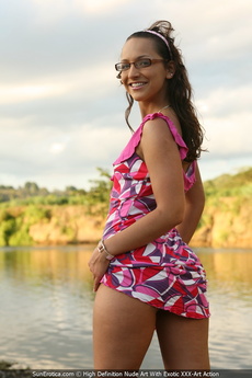 Cute Tiny Babe Sabrina Sweet Posing By The River On The Dock And By The Palm Trees On The Beach With Her Sexy Body