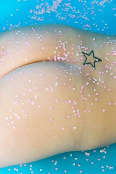 Bubble Blowing Tatted Teen Strips Off Pink Bikini
